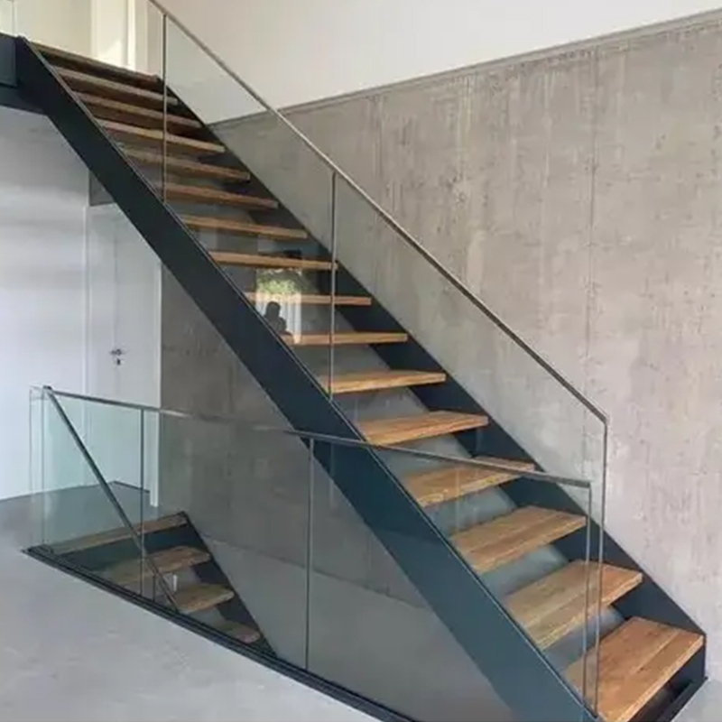 Custom Interior Frameless Glass Railing And Solid Wood Floor Steps Staircase Factory