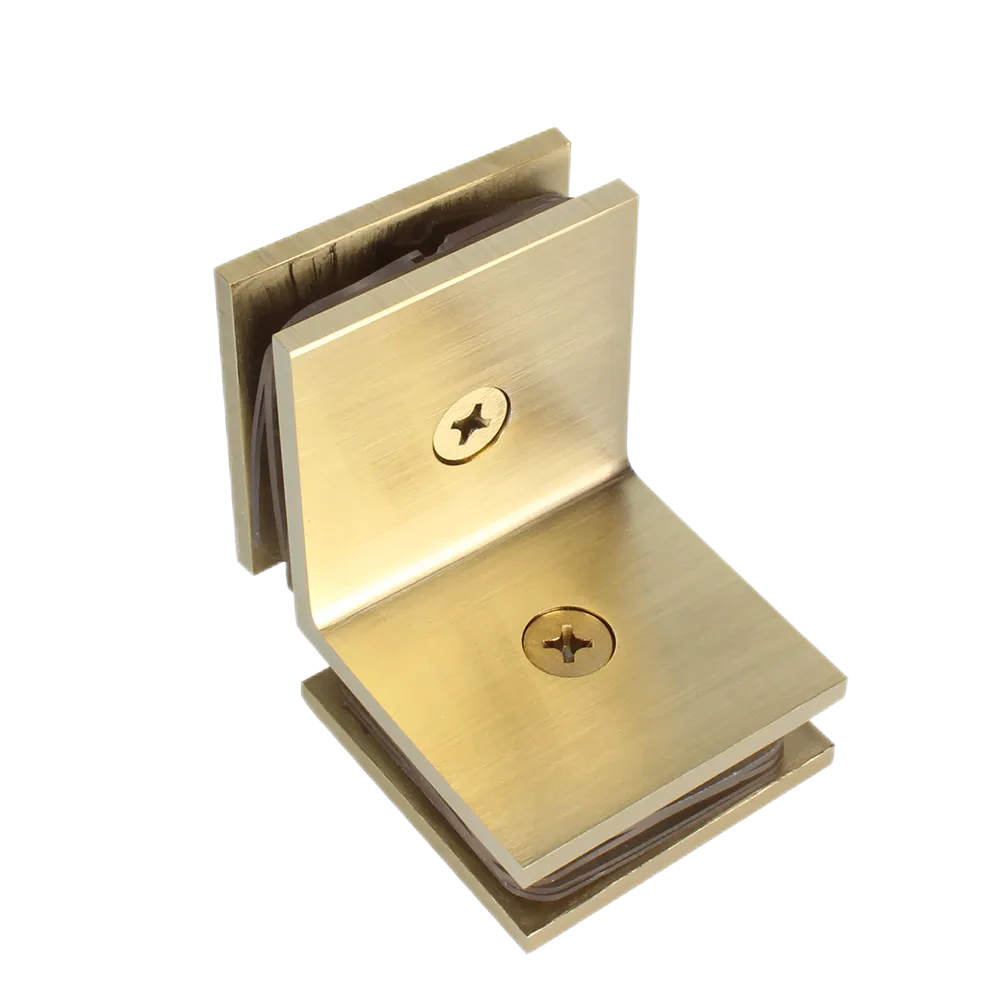 Factory Price 90 Degree Bathroom Door Gold Stainless Steel Glass Clips On Both Sides